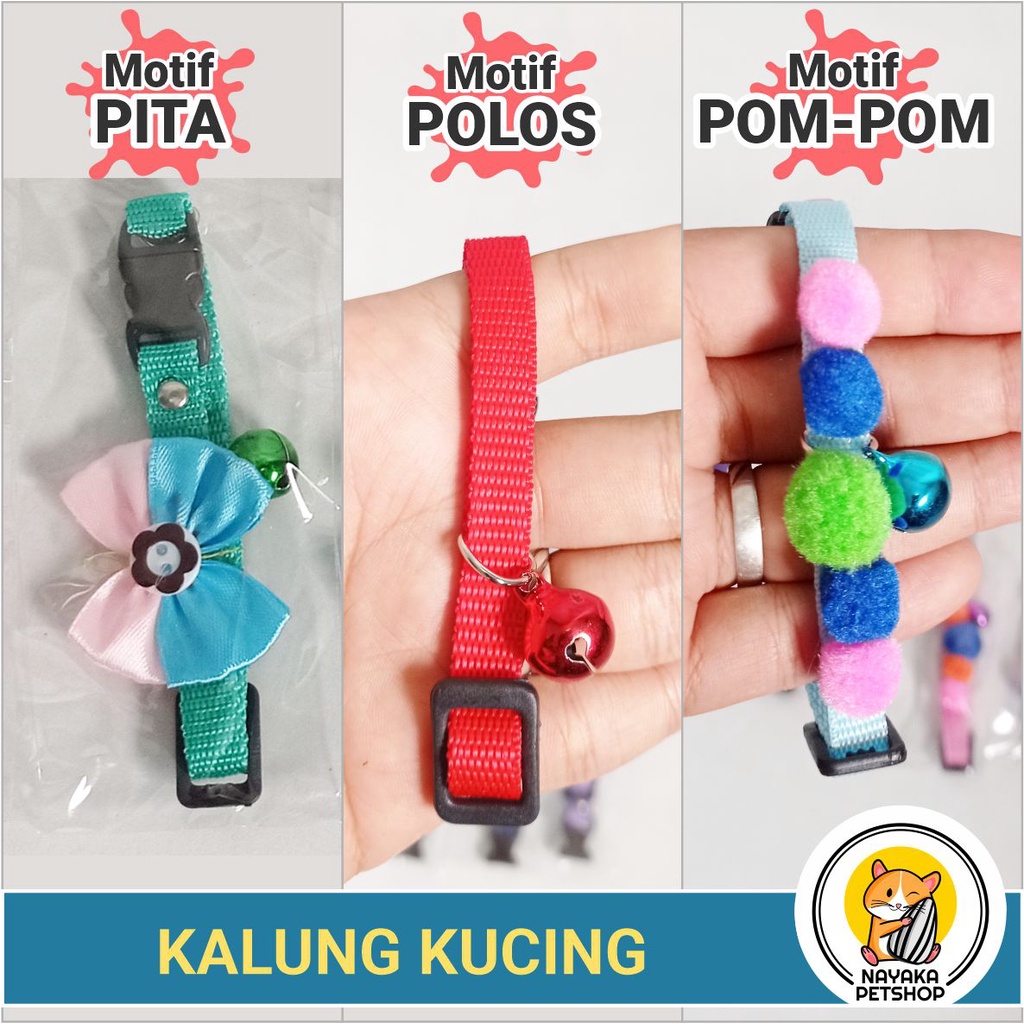 Kalung Kucing Lonceng Murah Kerincing Polos Motif Pita Pom Pom Kelinci Kitten