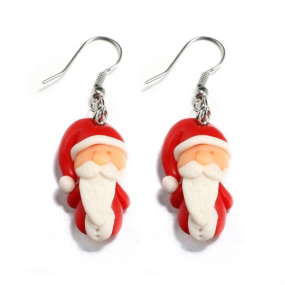 Lily 1pasang Anting Natal Wanita Fashion Kait Menjuntai Handmade Polymer Clay