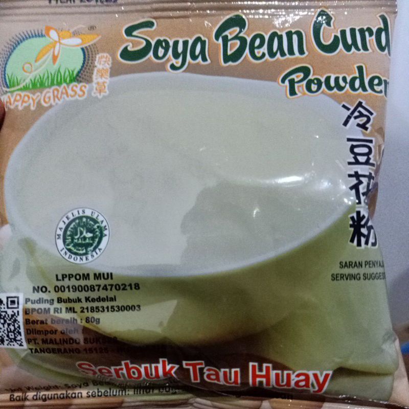 

Happy Grass Soya Bean Curd Powder 80gr / Puding Bubuk Kedelai Halal MUI Malaysia Serbuk Tau Huay