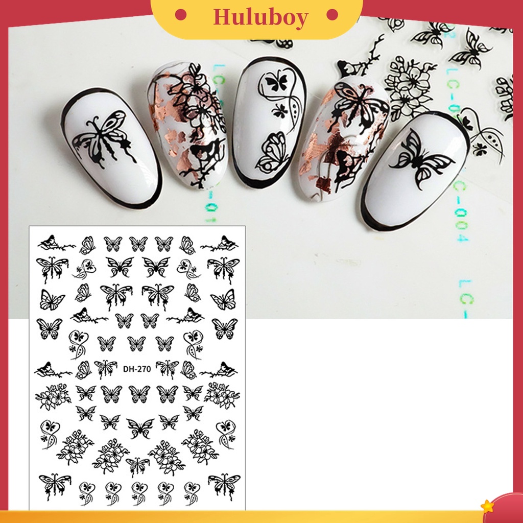 Huluboy Huluboy♡ Stiker Kuku Motif Kupu-Kupu Hollow Untuk Nail Art Wanita