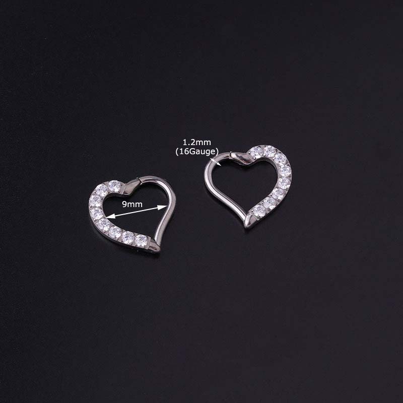 1pc Anting Tindik Tulang Rawan Telinga Bentuk Hati Bahan Titanium Steel Hypoallergenic 16Gauge