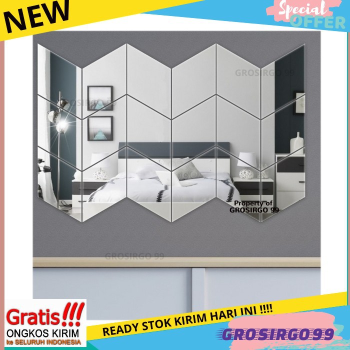 Jual Kaca Dinding Aesthetic Acrylic DIAMOND Impor 1 Set Isi 3 Minimalis
