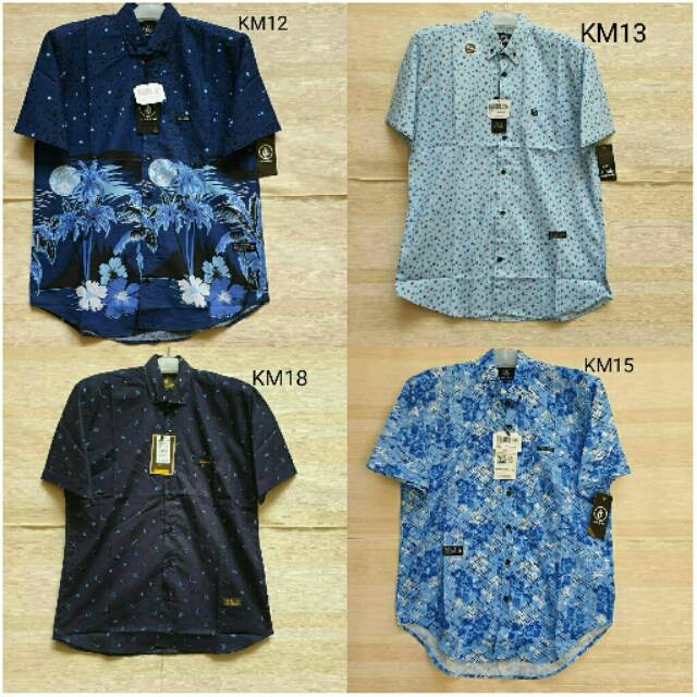 Kemeja Pria Lengan Pendek Murah Motif Distro Flava Surfing Pantai Slimfit Casual Hitz Fullprint