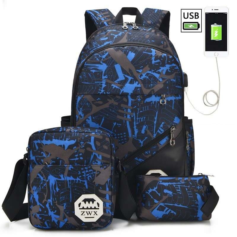 Mainland Tas Sekolah 3 in 1 Set Tas Ransel USB Charger Tas Selempang Tas Kecil Multifungsi ZWX TCR07