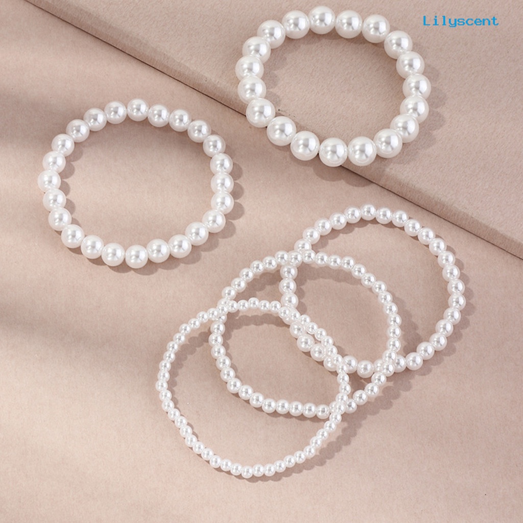 5pcs Gelang Multilayer Bahan Plastik Aksen Mutiara Imitasi Untuk Wanita