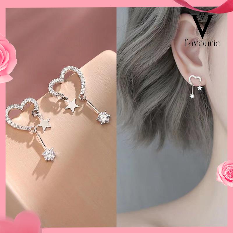 [COD]925 Silver Stud Earrings Indah Cinta Fringe Girl Stars Anting Desain Kecil Berkualitas Tinggi-FA