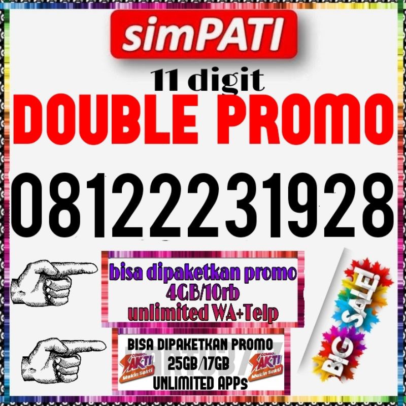 SIMPATI 11 DIGIT SAKTI 4GB WA TELPON UNLIMITED SERI TAHUN 1928