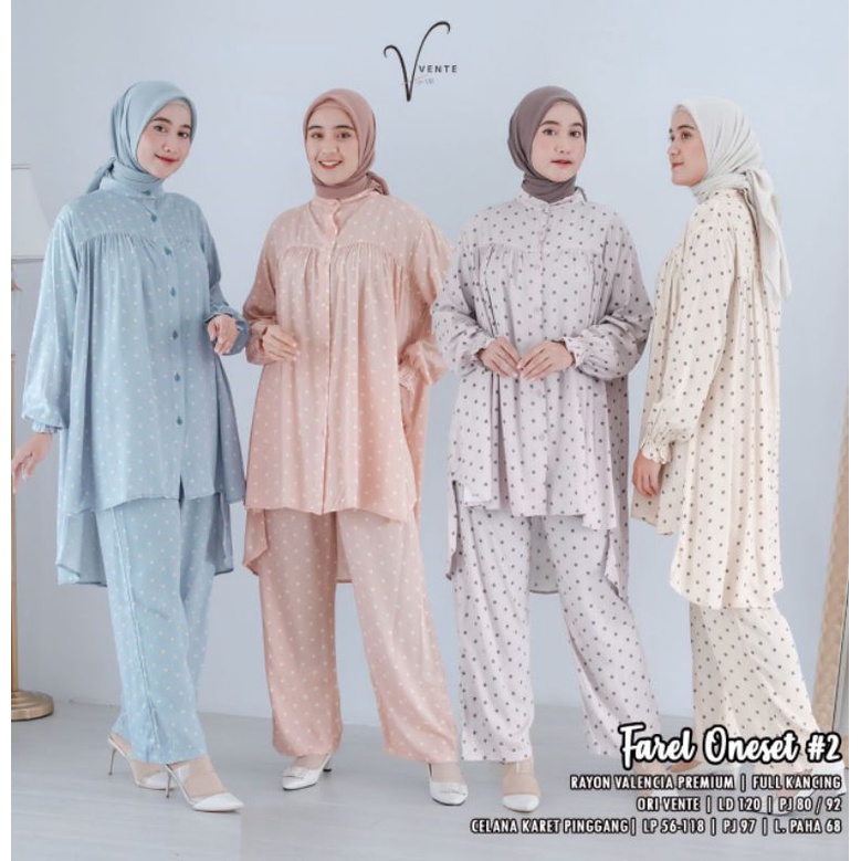 FAREL ONE SET #2 // SETELAN WANITA DOTTY // RAYON VALENCIA PREMIUM LD 120 // LONG TUNIK KANCING AKTI