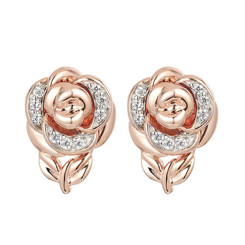 Hu Hu Hu Hu Hu Alat Bantu Pasang Kacamata♡ Set Kalung + Anting + Cincin Bentuk Bunga Mawar Aksen Berlian Imitasi Untuk Perhiasan Wanita