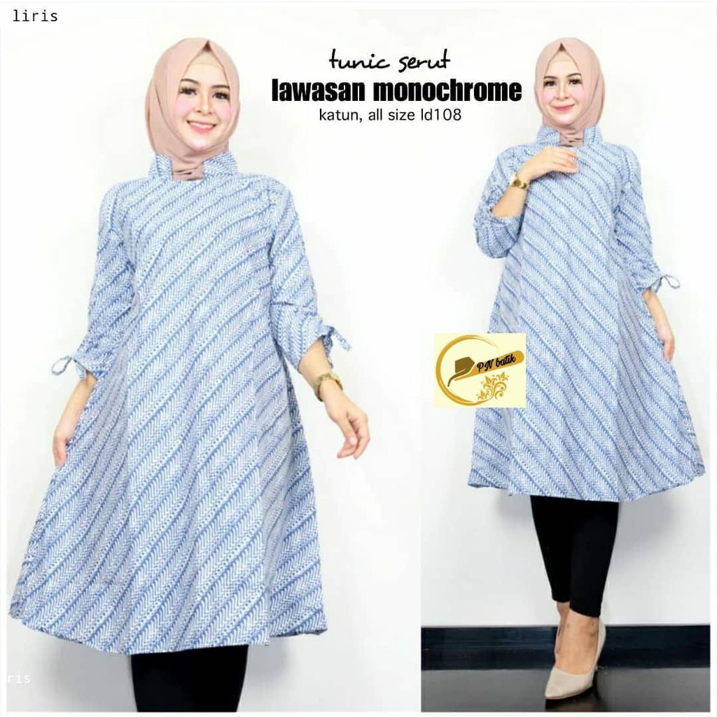 TUNIK BIRU, PAKAIAN BATIK WANITA, BAJU BATIK, SERAGAM KANTOR, SERAGAM BATIK #terbaru #top-BIRUNAN: 03