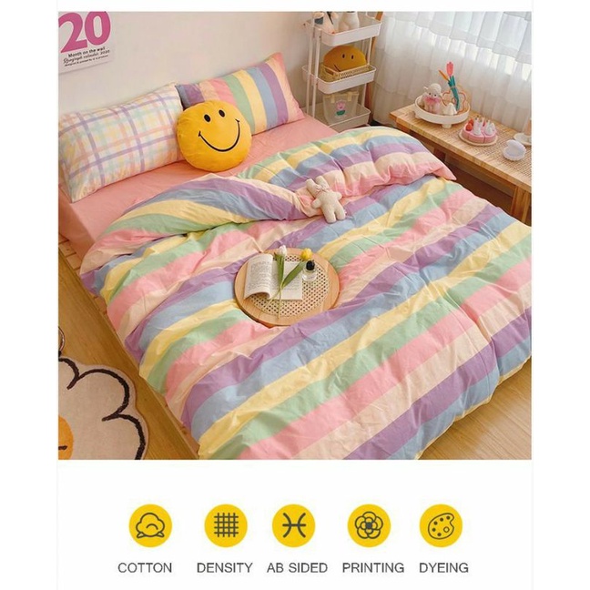 SPREI ESTETIK MOTIF SOFT RAINBOW PELANGI UKURAN LENGKAP SEPRAI ANAK CEWEK LUCU AESTHETIC SEPRAI POLO