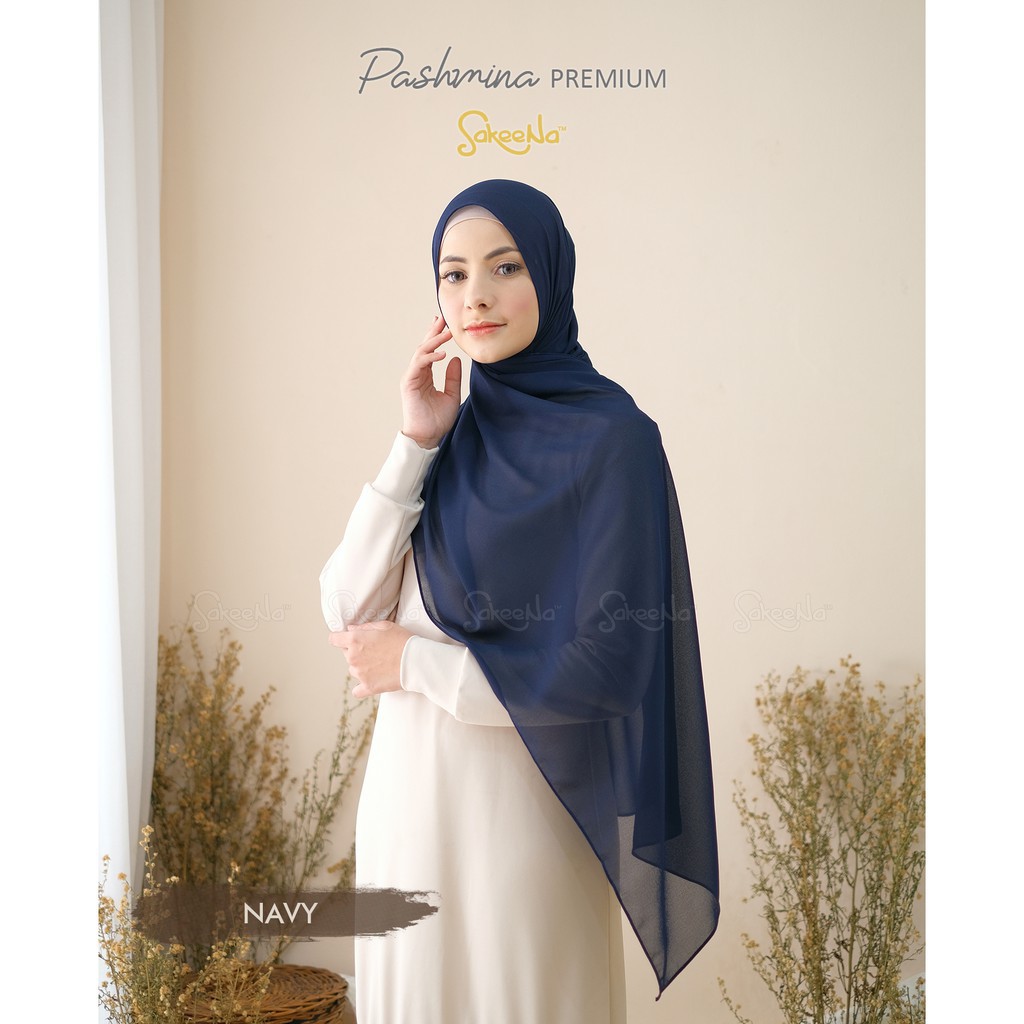 Pashmina Premium Original SakeeNa Ceruty Baby Doll-Navy