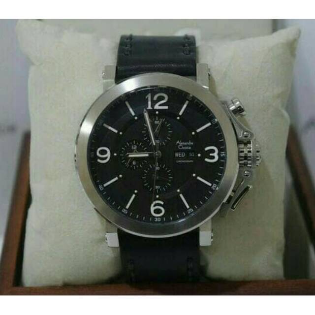 JAM TANGAN PRIA ALEXANDRE CHRISTIE 6281 COWOK SILVER BLACK KULIT