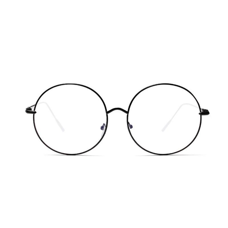Kacamata Frame Metal Bulat Besar Lensa Flat Gaya Korea Untuk Wanita