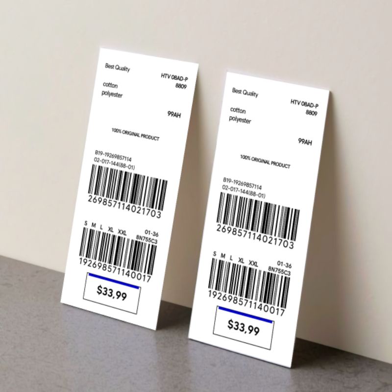 

hangtag label baju 4x9 2 barcode 100 pcs hang tag hantag handtag handstag hentek price tag lebel merek baju label baju ready stok