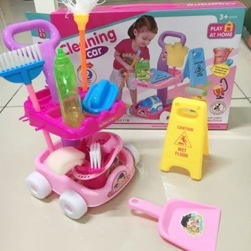 Mainan Edukasi Anak Perempuan Pel Little Helper Cleaning Car Set Dus Alat Kebersihan Sapu Sapuan Set