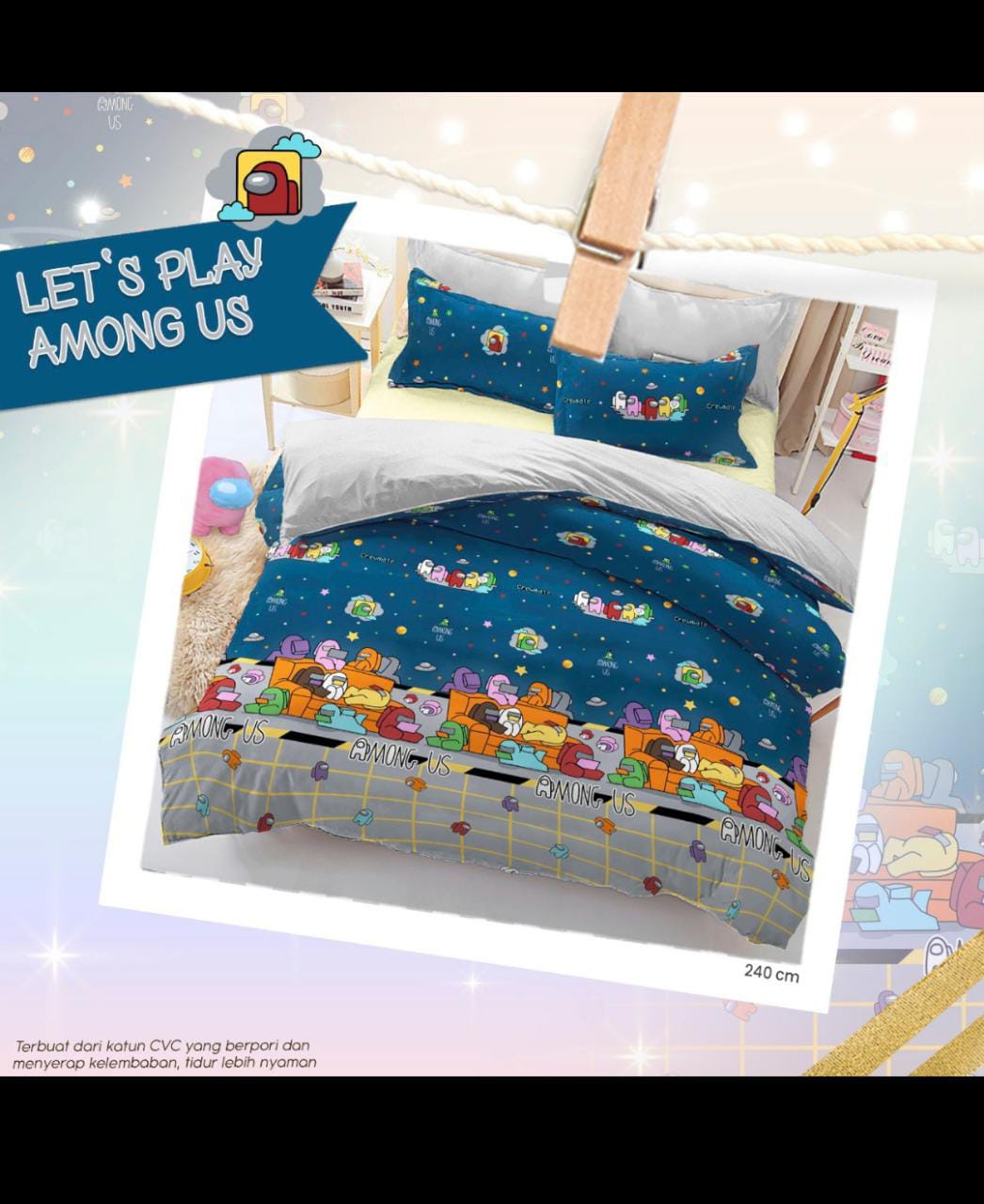 Set Sprei Katun Lokal Motif Anak Motif Lucu Uk Single,queen