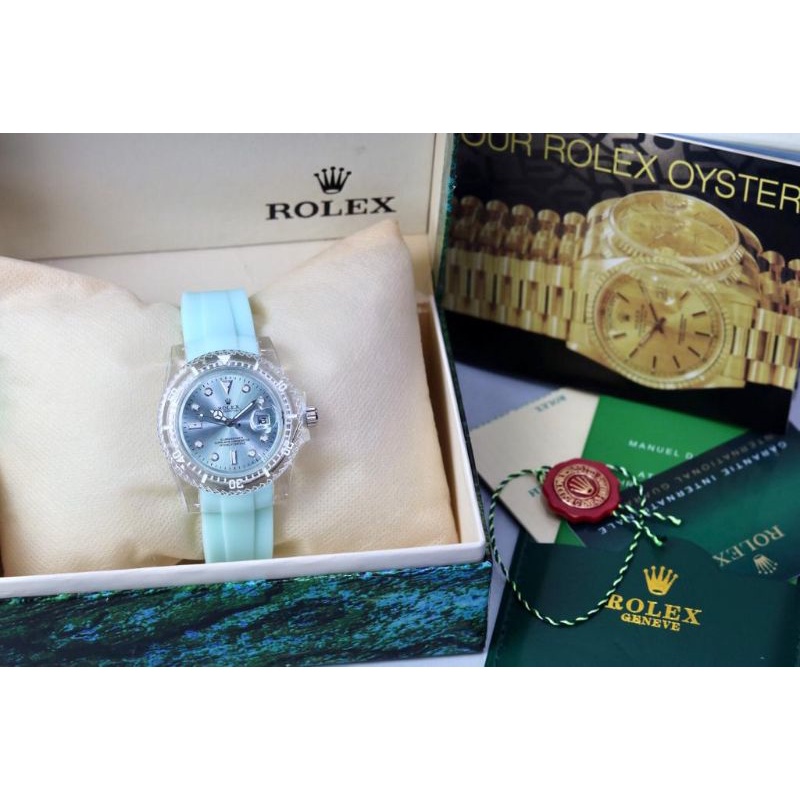Jam Tangan Wanita Rolex Transparan Tali Rubber+Kotak
