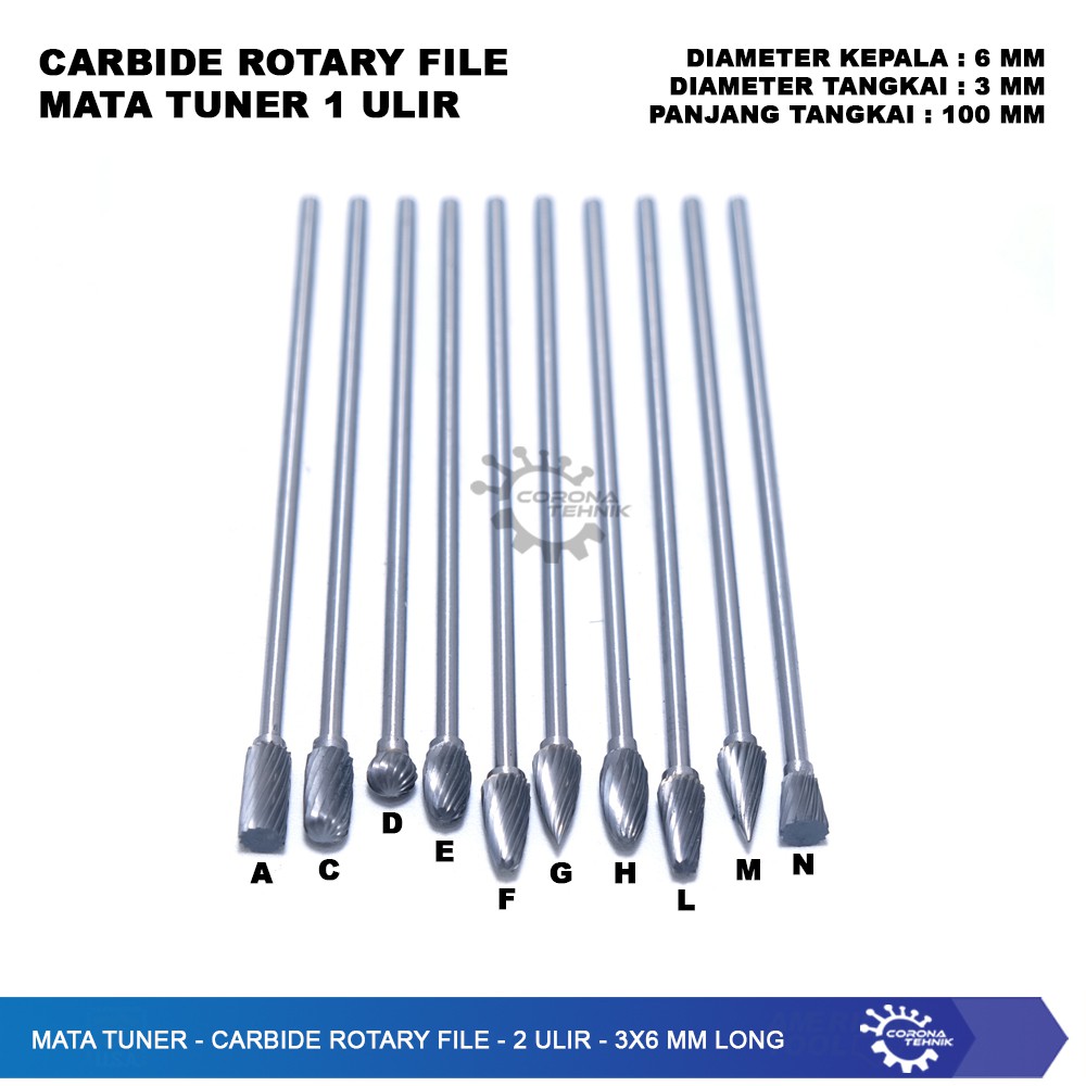 Carbide Rotary File - Mata Tuner  - 1 Ulir Searah - 3x6 mm Long