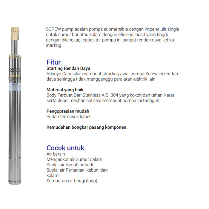 Pompa Celup Body 2" 1/2 HP INOTO Submersible Pump Satelit Tanam 0,5HP