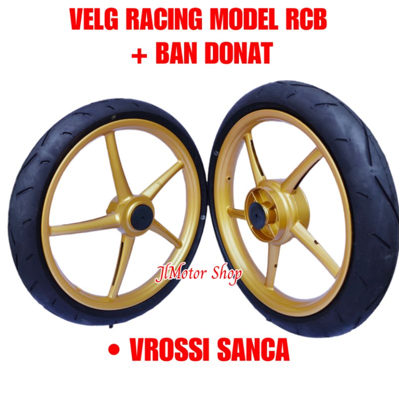 VELG RACING MODEL RCB RXKING JUPITER Z Z1 MX MX NEW MXKING 150 NEW VIXION NVA NVL SATRIA FU SONIC 150 VEGA R RR ZR F1ZR RX KING RXK SCORPIO BEAT VARIO 110 SCOOPY GENIO SPACY PALANG 5 RING 17 + BAN DONAT VROSSI SANCA SET DEPAN BELAKANG