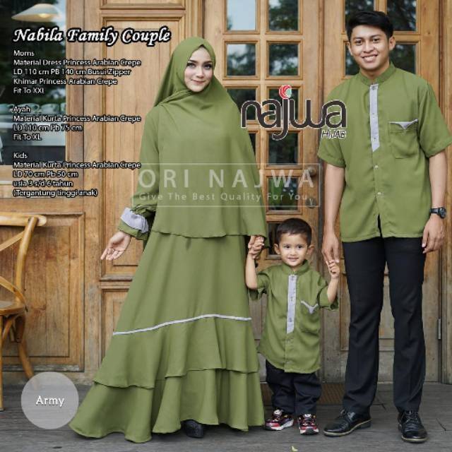 Gamis + Kemeja + Kemeja Anak Nabila Syari Couple Family Ori Najwa Mat Arabian Crepe