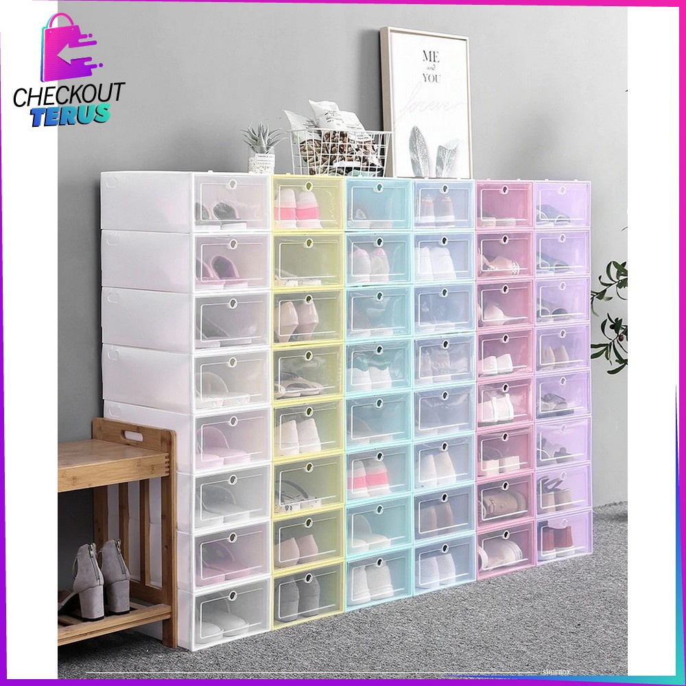 CT C158 Kotak Sepatu Lipat Transparan Tebal Shoes Storage Box Organizer Rak Sepatu Plastik Susun Tempat Penyimpanan Sepatu