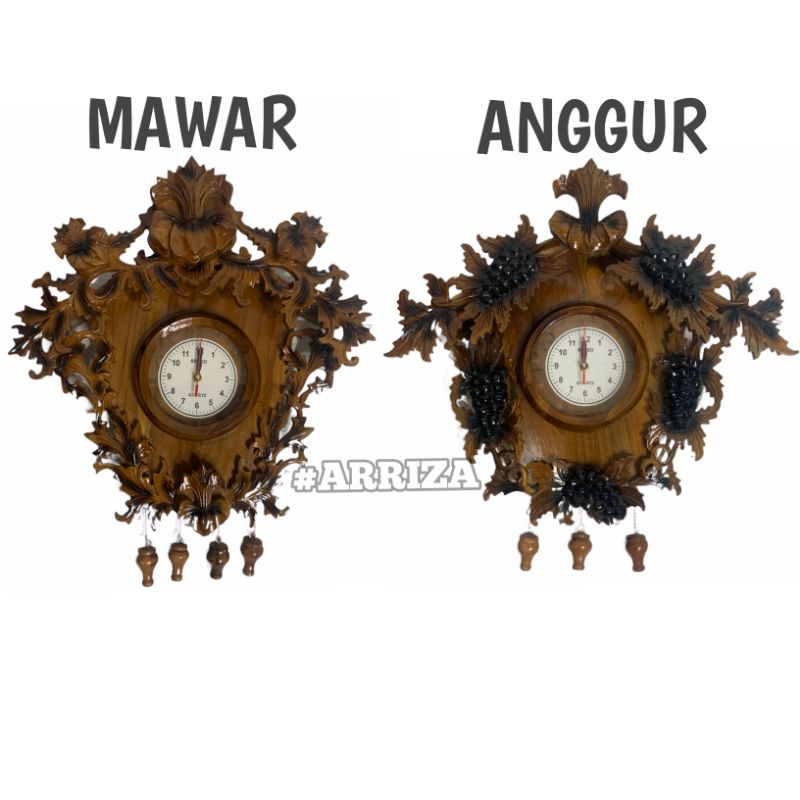 JAM DINDING MODEL ANGGUR DARI KAYU JATI ASLI