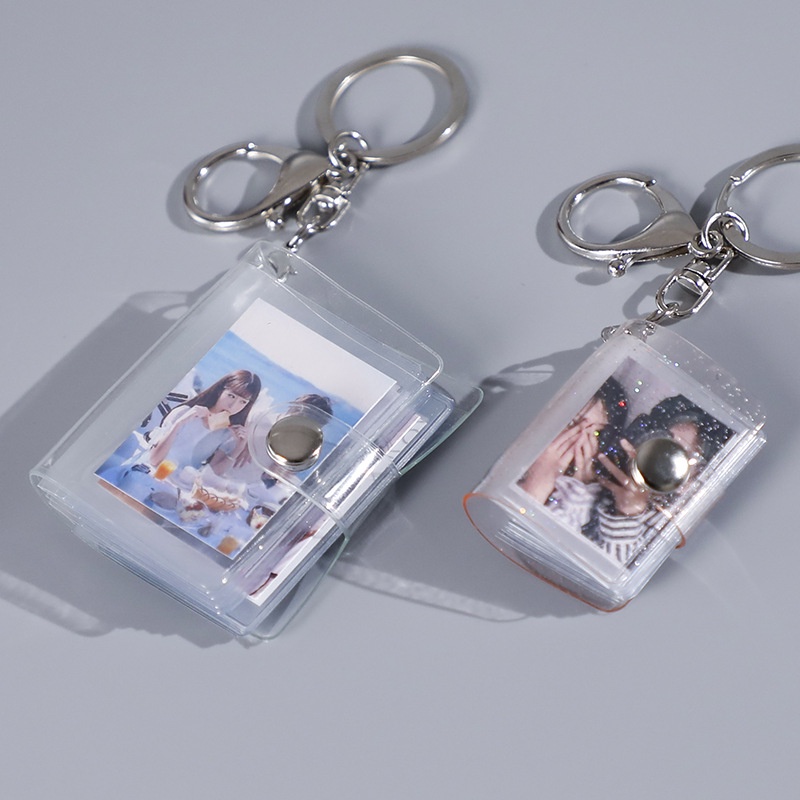 1 &amp; 2 Inch Mini Photo Album Gantungan Kunci Penyimpanan Shiny Transparent Foto Binder Kecil Card Holder Keychain Keyring Jelly Color KPOP Koleksi Bts hadiah pacar memory LADALA