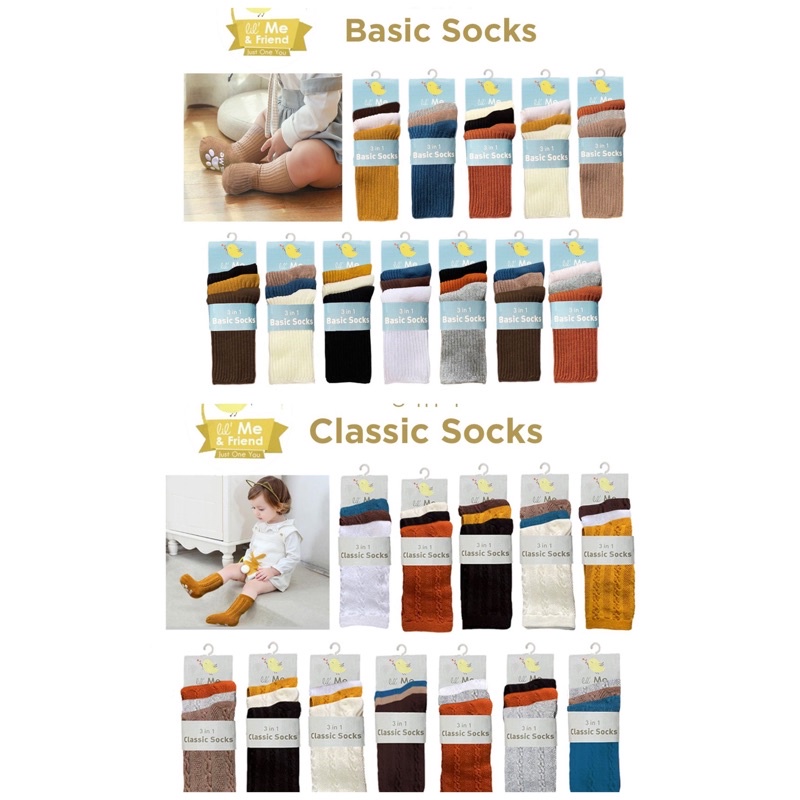 Lil Me 3in1 BASIC SOCKS - CLASSIC SOCKS 0-12m / Kaos Kaki Bayi Anak Isi 3 Halus Tidak Tipis