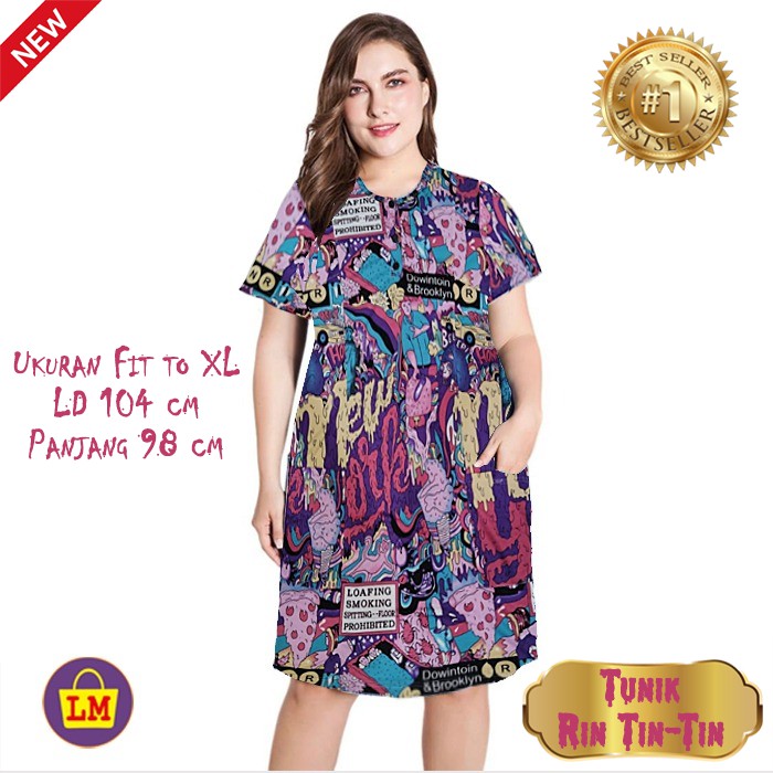 TERMURAH TERLARIS Baju Atasan Tunik Wanita Motif Full Printing Rin Tin Tin LMS 16952