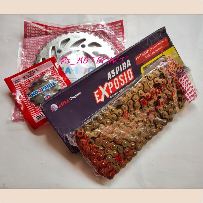 Gir set/Gear Paket/Chain Kit Old Vixion Original Indoparts/Indopart Rantai Gold Aspira