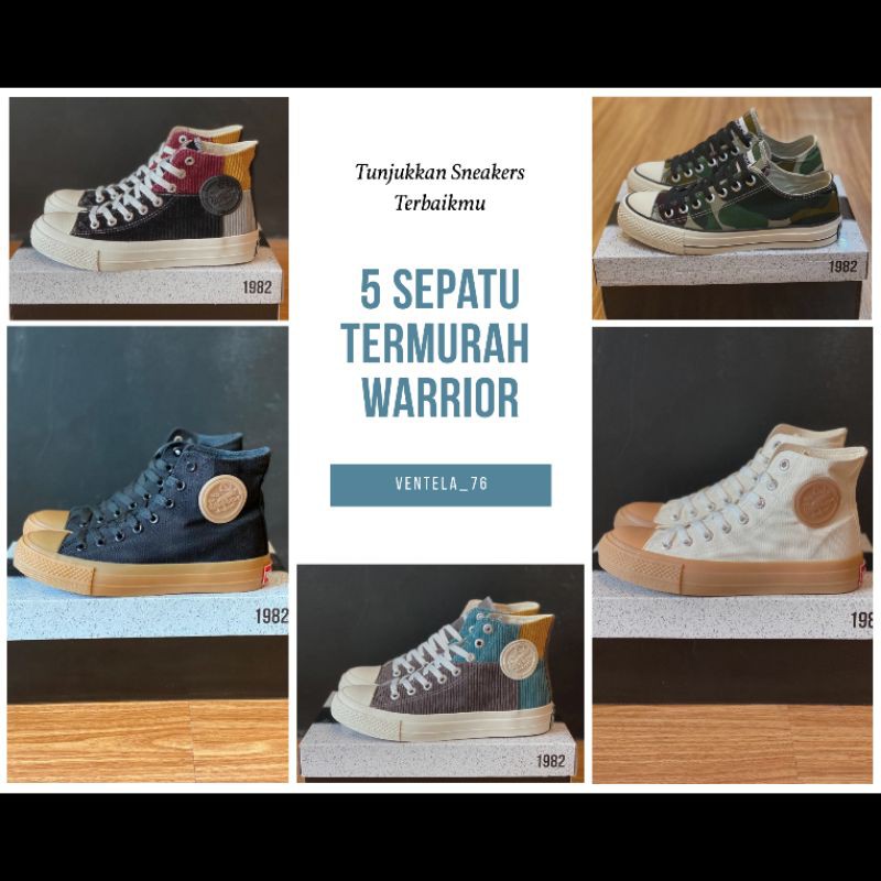 Sepatu Sneakers Lokal Warrior sparta Gum Black Low High 37-43