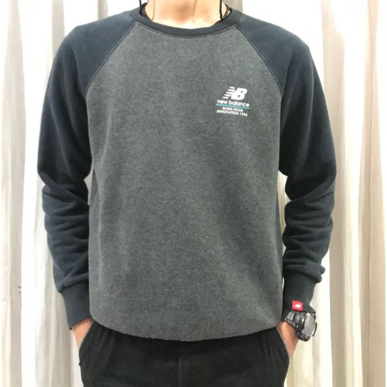 Crewneck Hoodie Lengan Panjang Polos Branded NB Twotone Basic