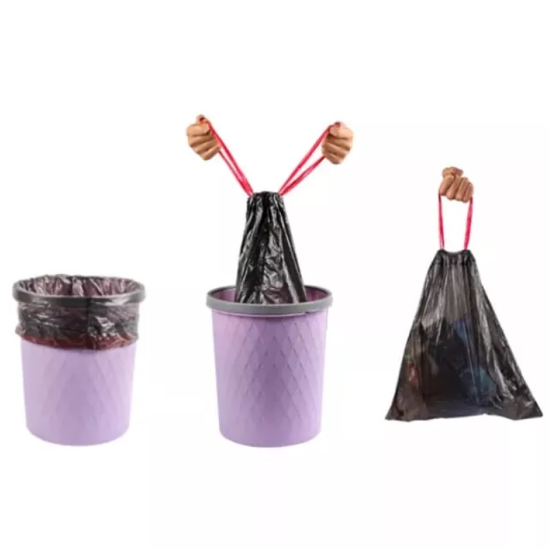 KANTONG PLASTIK SAMPAH ROLL DENGAN TALI TAS 45X50CM ISI 15 LEMBAR KANTONG PLASTIK GULUNG PLASTIC TRASH MUARH