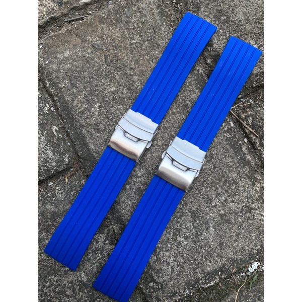 Strap Tali Jam Tangan Karet Ruber salur Biru