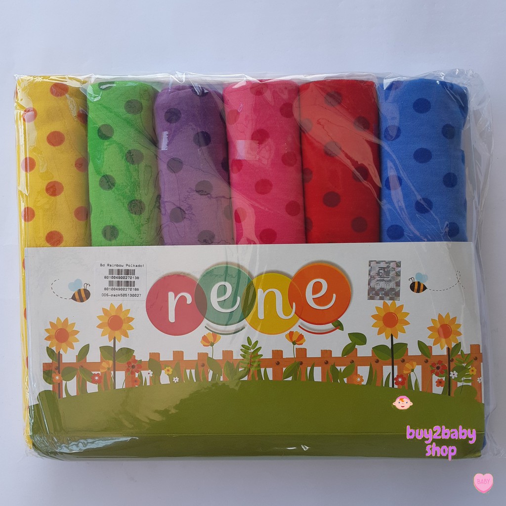 Bedong bayi Rene Rainbow motif Polkadot bahan katun halus dan lembut isi 6 PCS