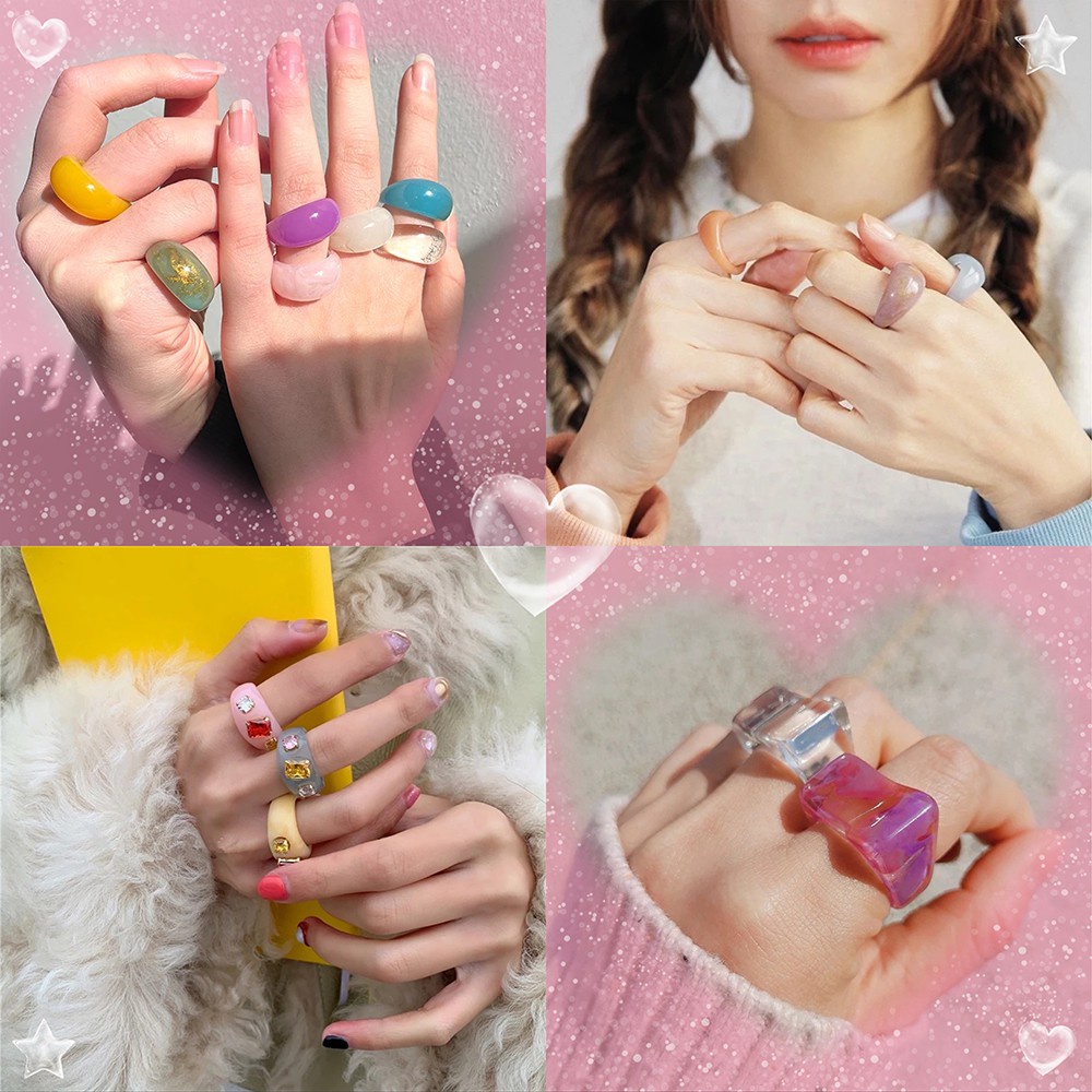 ISA 3 Pieces/set Versi Korea Resin Cincin Warna-warni Akrilik Jelly Cincin Wanita Jari Telunjuk Knuckle Rings Fashion Perhiasan Aksesoris