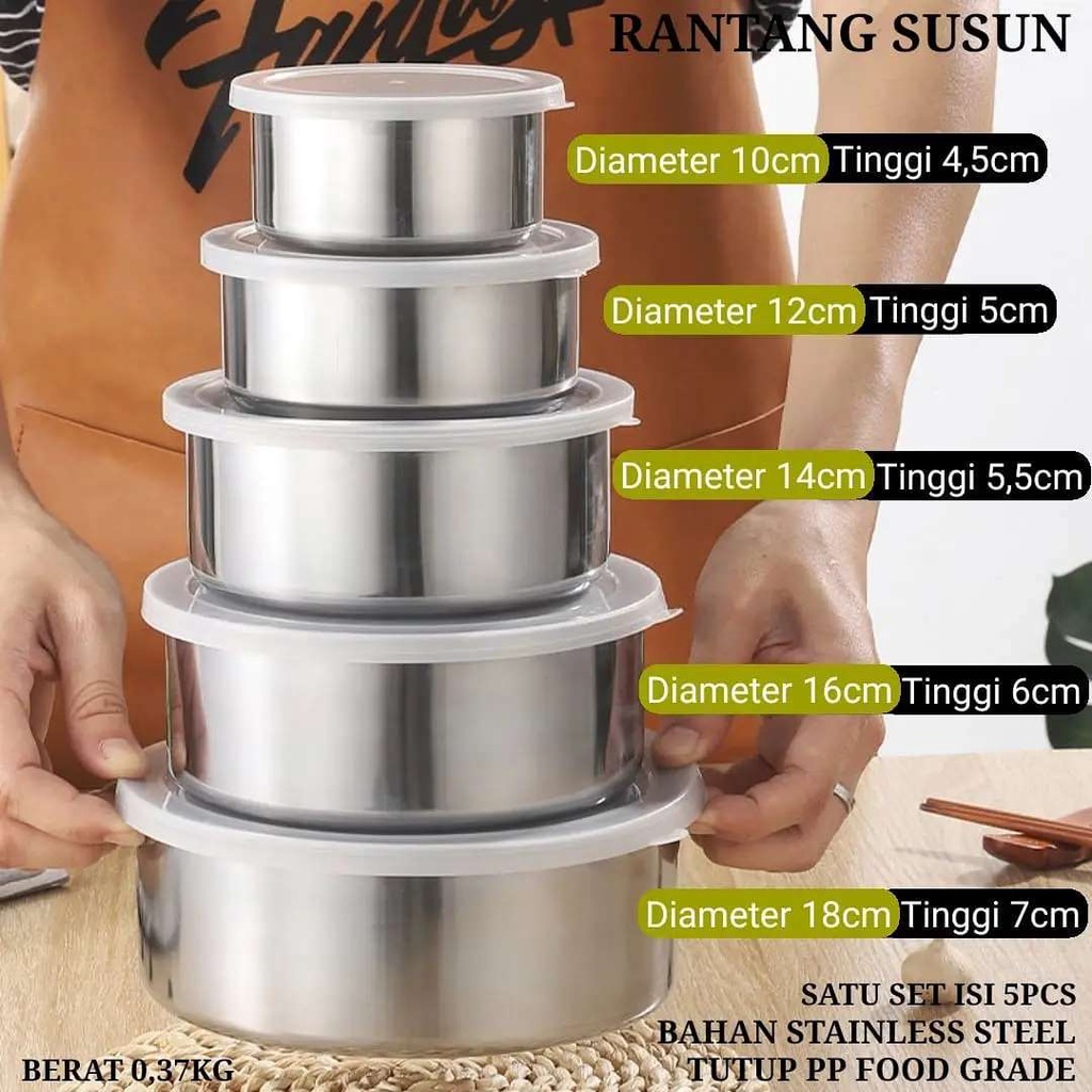 Rantang stainless 5 susun + tutup / Tempat penyimpanan makanan susun 5