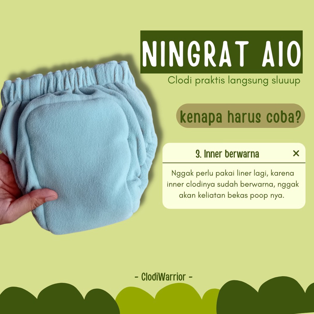 Clodi Ningrat AIO Reguler dan Jumbo - Popok Kain Bayi Cuci ulang Cloudy CLody SNI Model Celana Langsung Slup