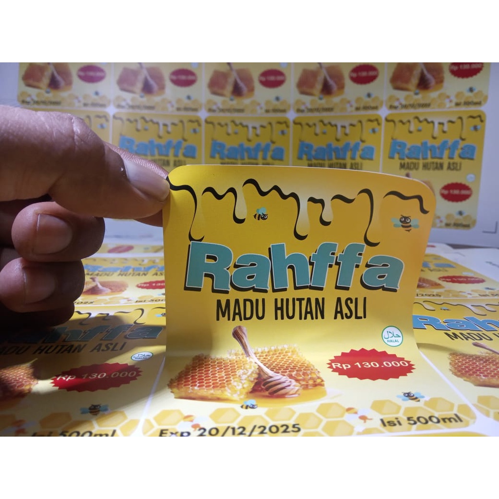 Cetak Stiker Label Makanan Untuk Kemasan Produk Madu Hutan Asli Bahan Sticker Vinyl Tahan Air Waterp