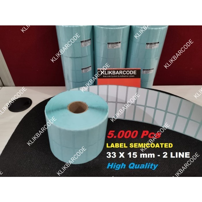 

LABEL BARCODE 33 X 15 mm Core 1 Inch ( 2 Line Isi : 5.000 Pcs ) - Backpaper Biru