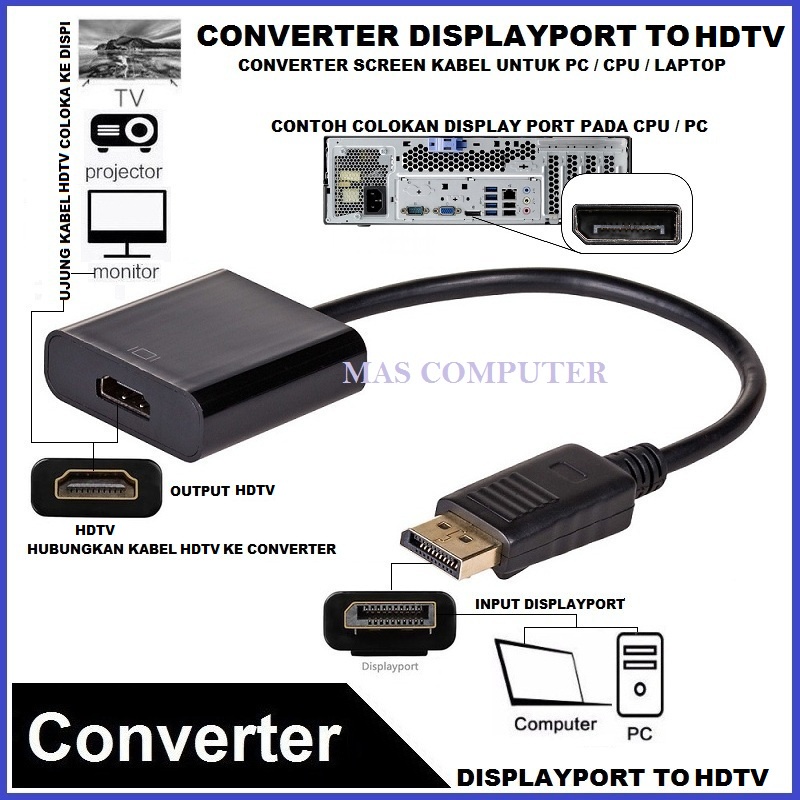 Converter Displayport to Hdmi / Kabel Displayport to Hdmi / Display port to Hdtv