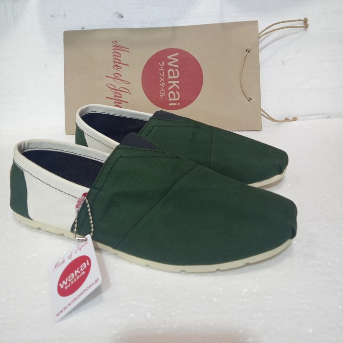 Sepatu Slip on Wakai Bahan Kanvas Sol/Outsole karet Pria - hijau army, 43