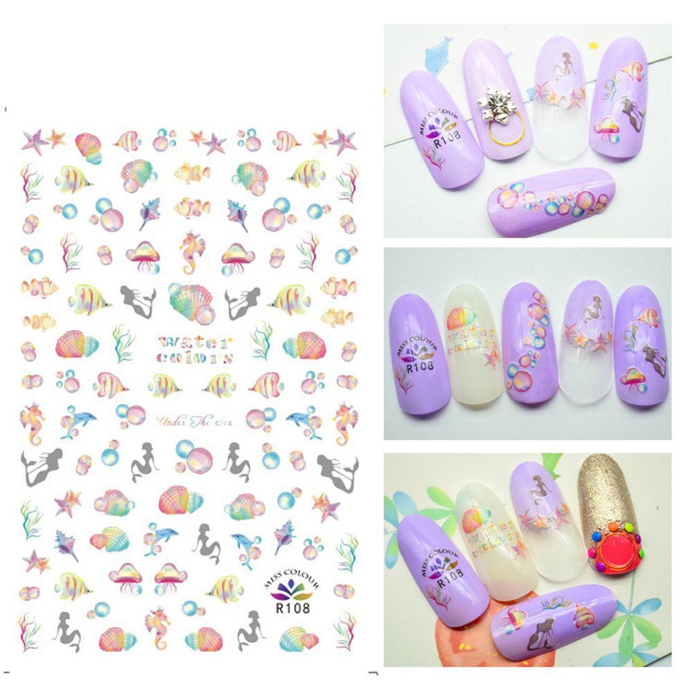 AUGUSTINA Agustina Summer Beach Nail Art Sticker DIY Gaya Tropical Daun Hitam Pantai Lobster Manicure Coconut Nail Art Dekorasi