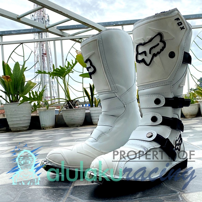 Sepatu Trail Motocross X Lokal Boots Riding SV Premium Quality with Safety Protectors - Gen White