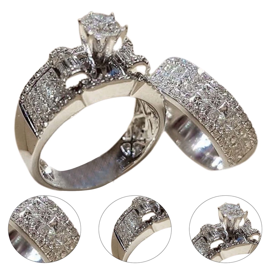 Hu Hu Hu Hu Hu Alat Bantu Pasang Kacamata♡ 2pcs / Set Cincin Pasangan Bahan Alloy Hias Berlian Imitasi Untuk Pernikahan