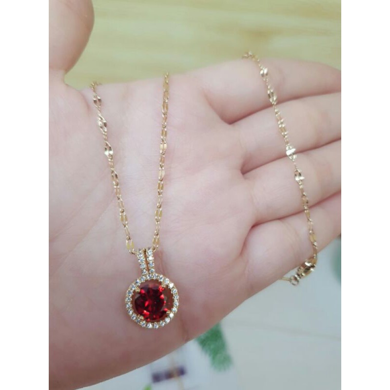 Kalung asli titanium microdiamond merah / kalung liontin titanium / kalung liontin microdiamond