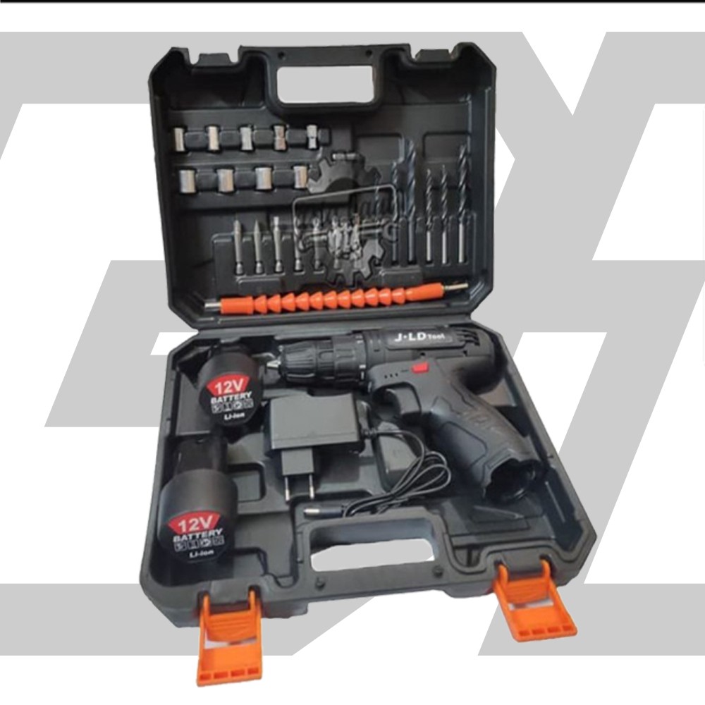 BLACK JLD 12V-SET Bor Obeng Bor Baterai 12 Volt Cordless Drill