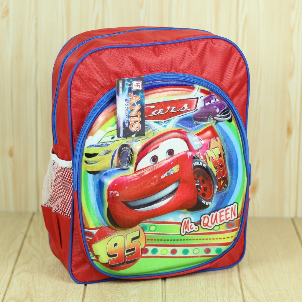 Tas Gendong Anak Fashion Kids Cowok Ransel Motif Cars Emboss Merah Tas Sekolah TK SD Fashionable